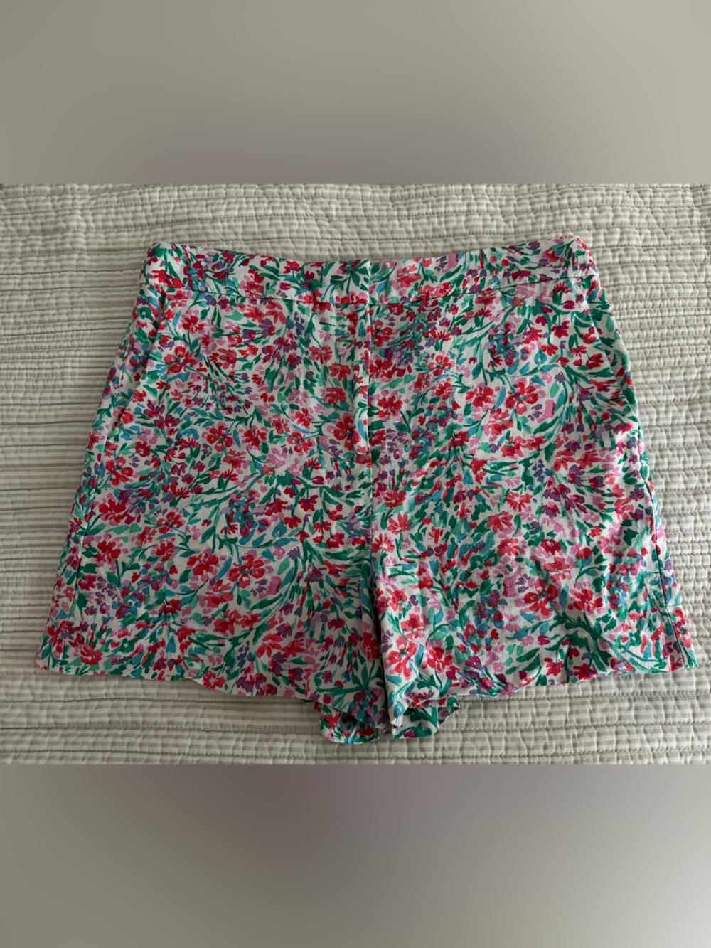 J. Crew High-Waist Floral Shorts in White, Pink & Green